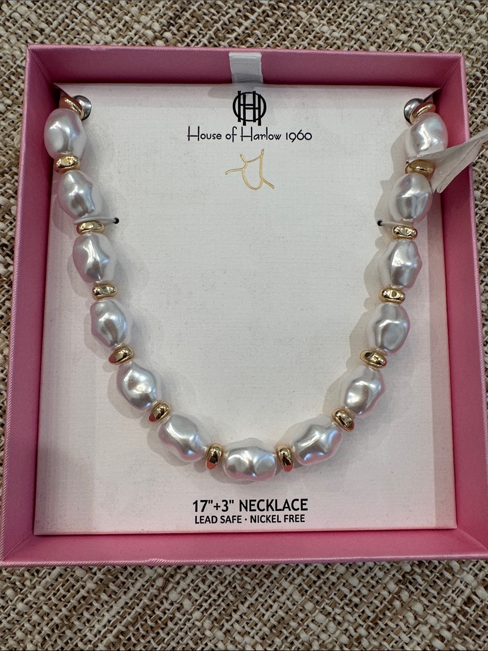 House of Harlow 1960 Irregular White Pearl Necklace with Gold Accents
